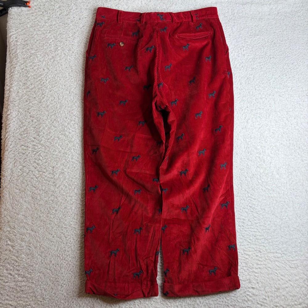 Orvis Mens 38 (35x27) Red Corduroy Embroidered Dog Trousers Cuffed Made in USA